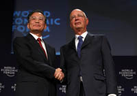 Chinese Premier Wen Jiabao and Klaus Schwab during the opening of the Annual Meeting of the New Champions 2008